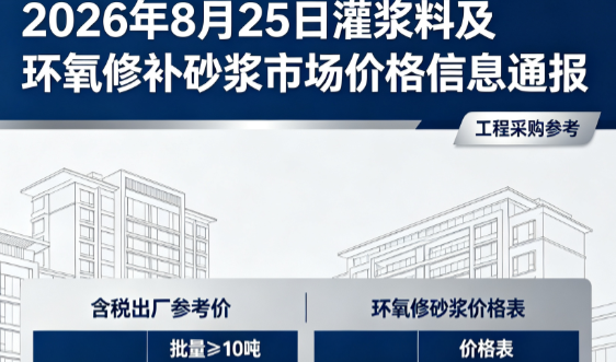 惠民2026年8月25日灌浆料及环氧修补砂浆市场价格信息通报